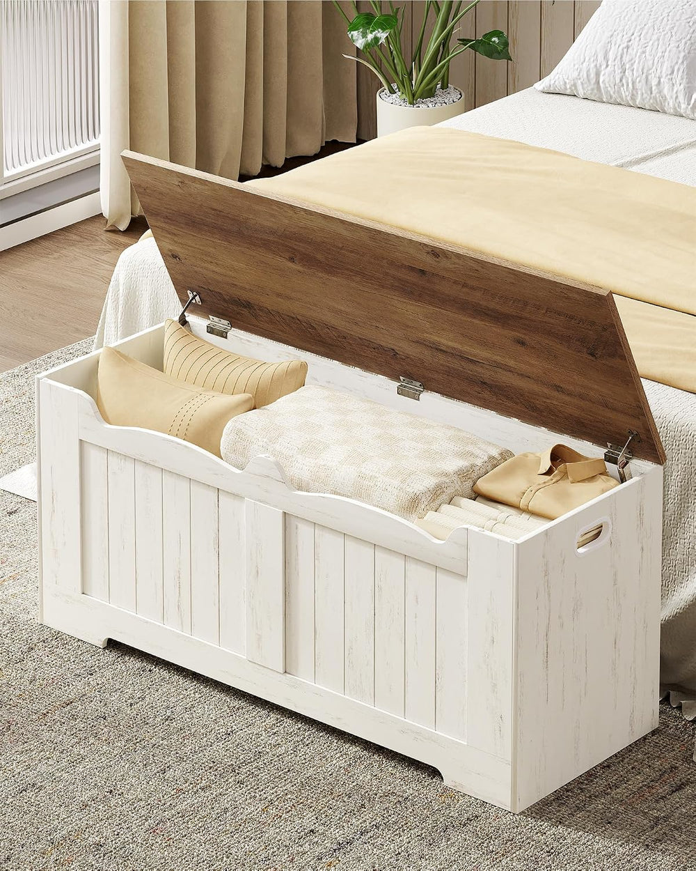 Hzuaneri 43" Farmhouse Storage Chest | 55 Gal | 330lb Seat | Retro White...