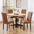 Yaheetech Upholstered Dining Chairs Set of 2 Modern Leather Parsons Kitchen Chairs with Button Tufted High Back and Solid Wood Legs and for Dining Room/Living Room/Restaurant, Retro Brown