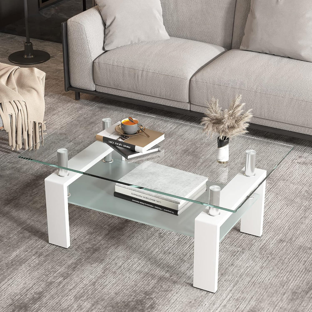 Glass Coffee Table Set of 3, 3-piece Living Room Tables with Tempered Glass a...