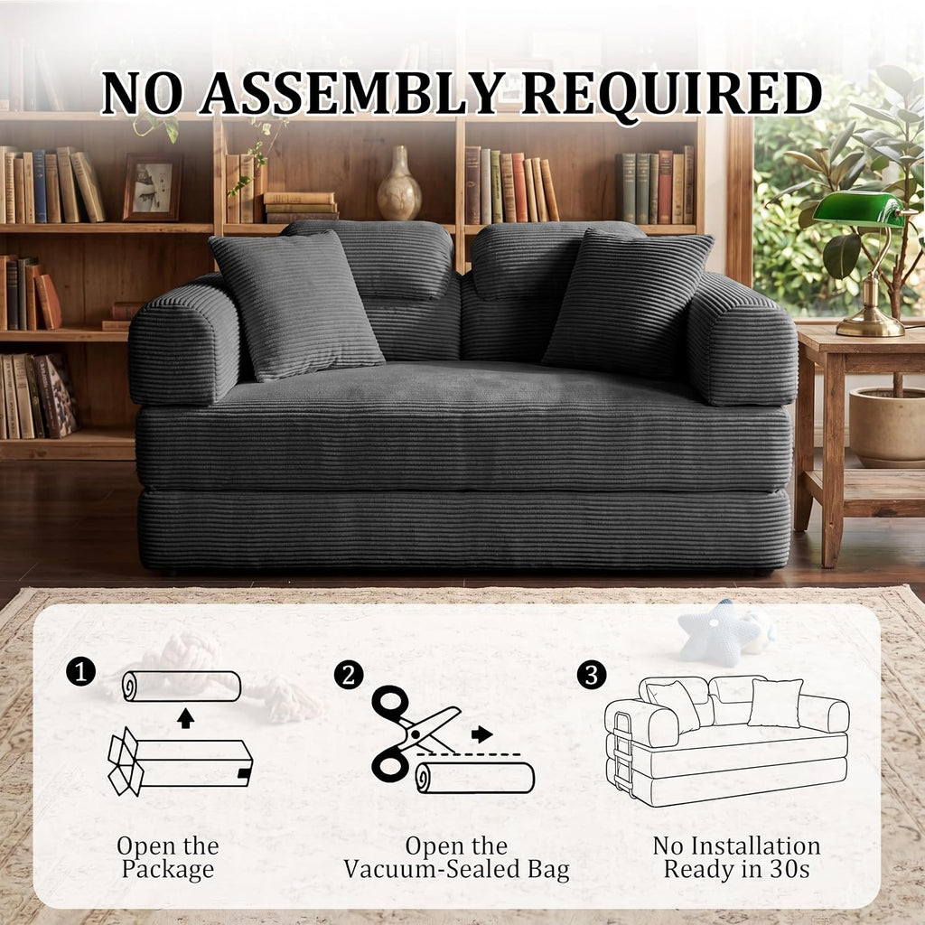 Convertible Sofa Bed with High Backrest Headrest Boneless Loveseat Sleeper Folding Couch Bed with 4 Pillows Futon Couch for Bedroom,Apartment Living Room, No Assembly (Pink, 59.0” Hight Backrest Sofa)