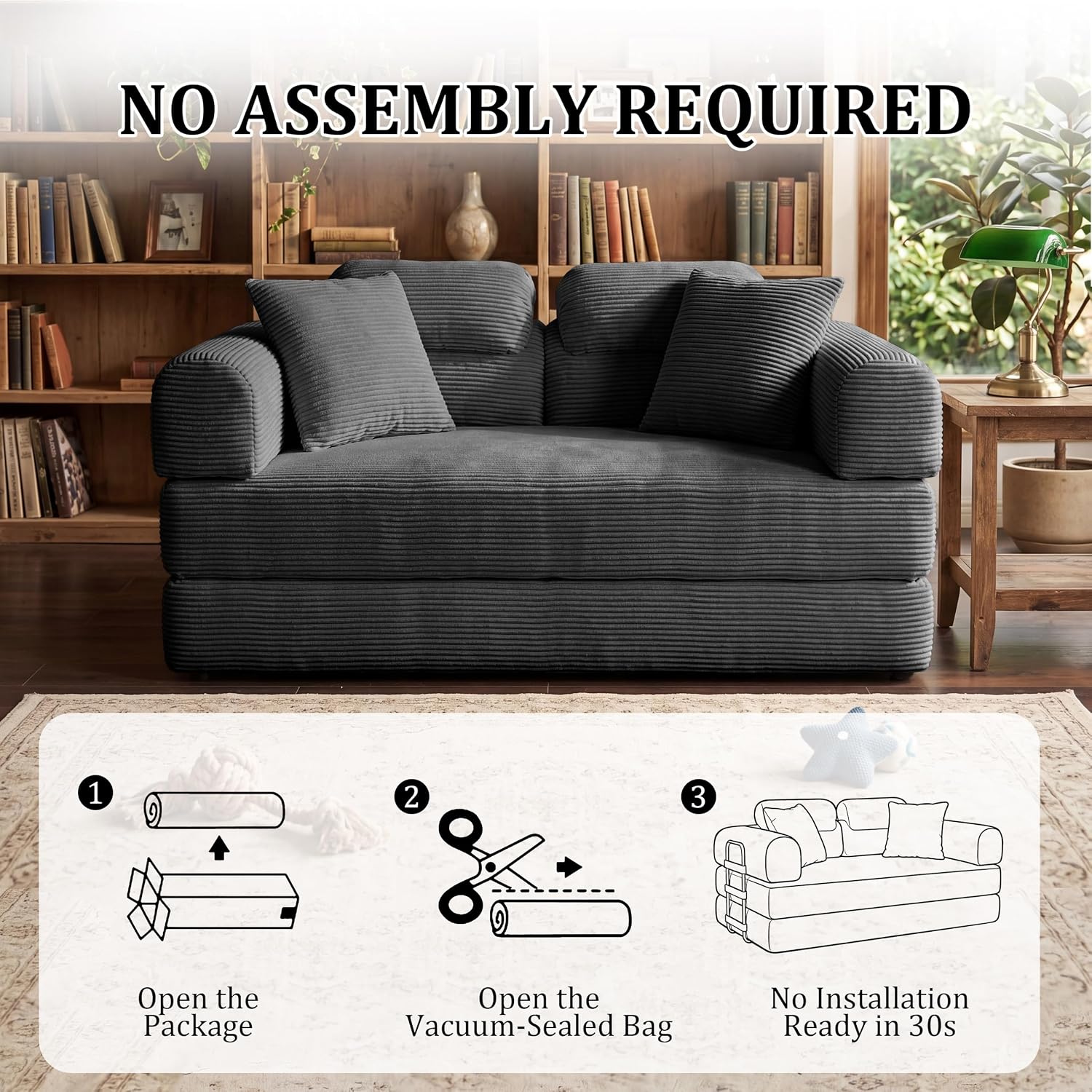 Convertible Sofa Bed with High Backrest Headrest Boneless Loveseat Sleeper Folding Couch Bed with 4 Pillows Futon Couch for Bedroom,Apartment Living Room, No Assembly (Pink, 59.0” Hight Backrest Sofa)