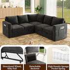 83.5" Sectional Sleeper Sofa with Pull Out Couch, Modern 5 Seat L Shaped Modular Couch, Sectionals Modular Sofa with Storage, Comfy Sectional Couches for Living Room & Apartment, Dark Gray