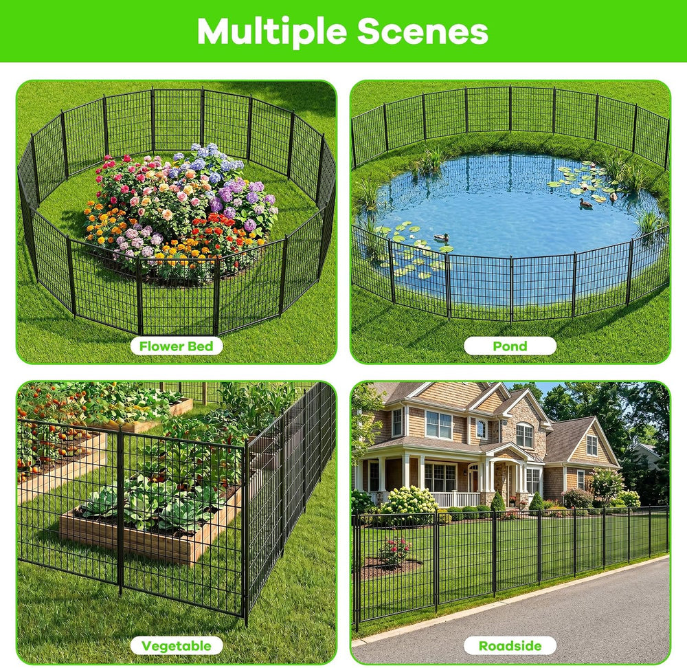 Garden Fence, 24in(H) x 23.6ft(L) 10 Pack Garden Fencing Animal Barrier, Meta...