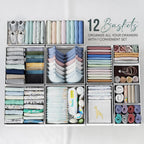 Drawer Organizer Clothes Set of 12 White-Grey - Dresser Organizer For Nursery, Bedroom, Closet - Perfect Baby Clothes Organizer and Storage & General Nursery Organization or Dresser Drawer Organizers
