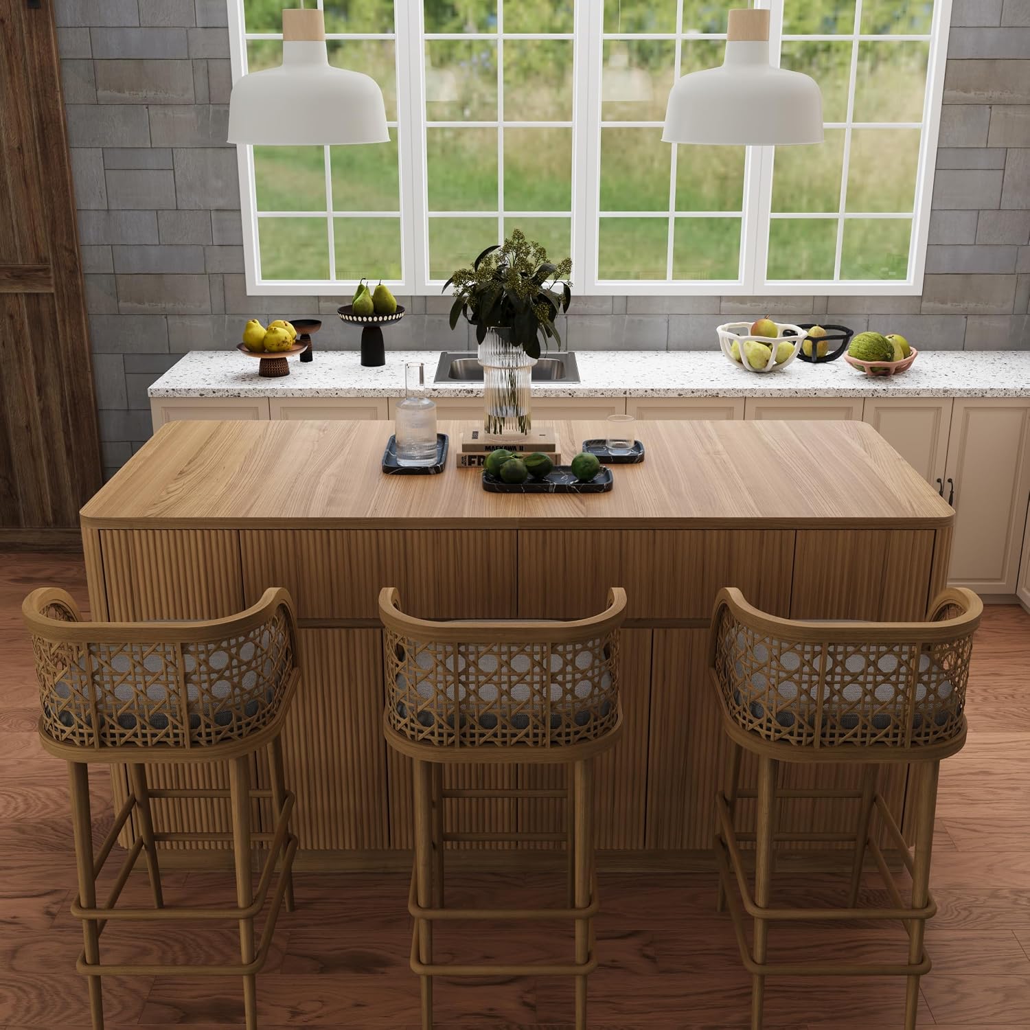 Bobve 74.8" Large Kitchen Island with Storage,Farmhouse Island Table for Kitchen,Wooden Island,Stationary Featuring 2 Drawers and 6 Closed Storage Compartment