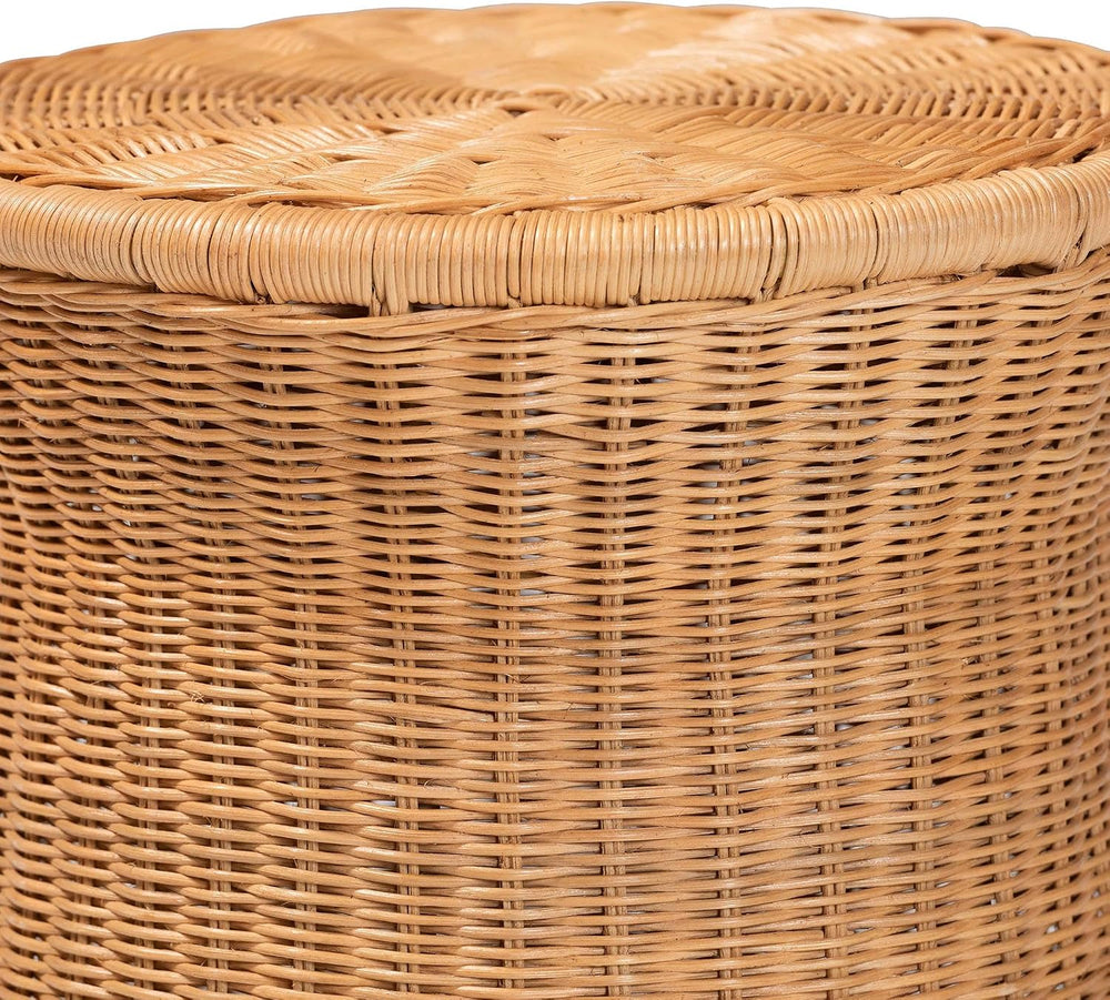 Bali & pari Caroline Round Natural Rattan End Table – Handwoven Wicker Dr...