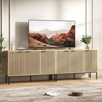 TV Stand for 100" TV, Mid Century Modern 94.4'' Television Stand, Entertainment Center with Storage and Adjustable Shelves, Media Console TV Cabinet for Living Room