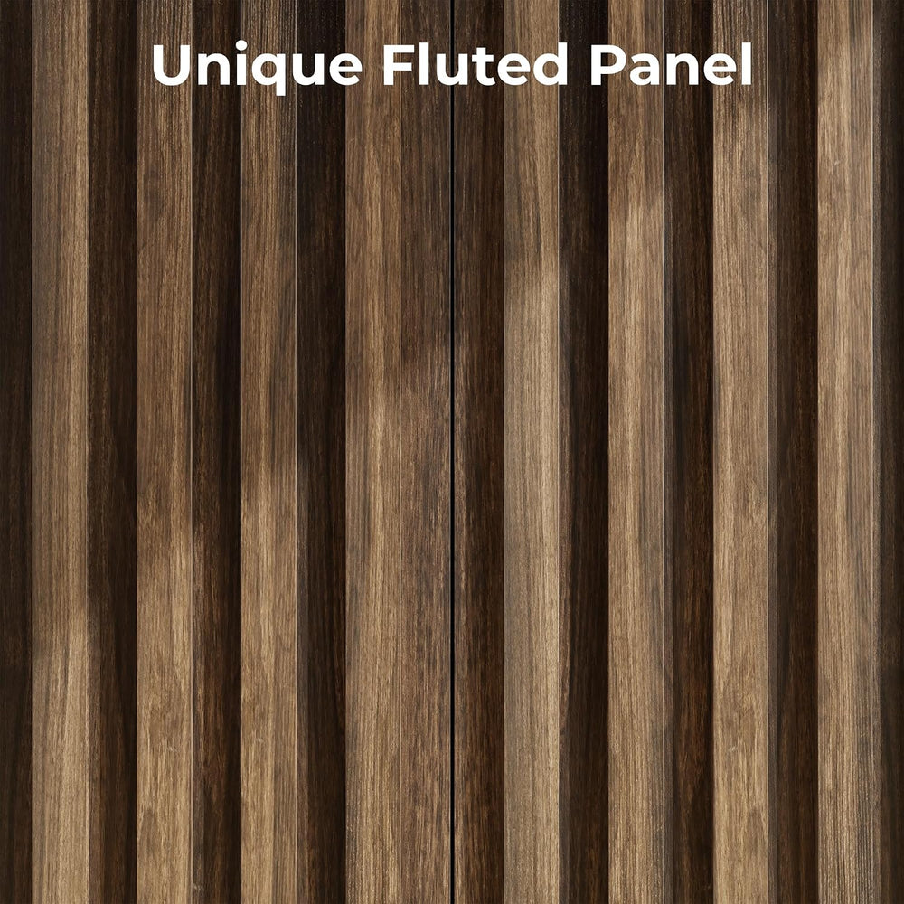 Fluted Buffet Cabinet with Storage, Small Accent Cabinet, Brown