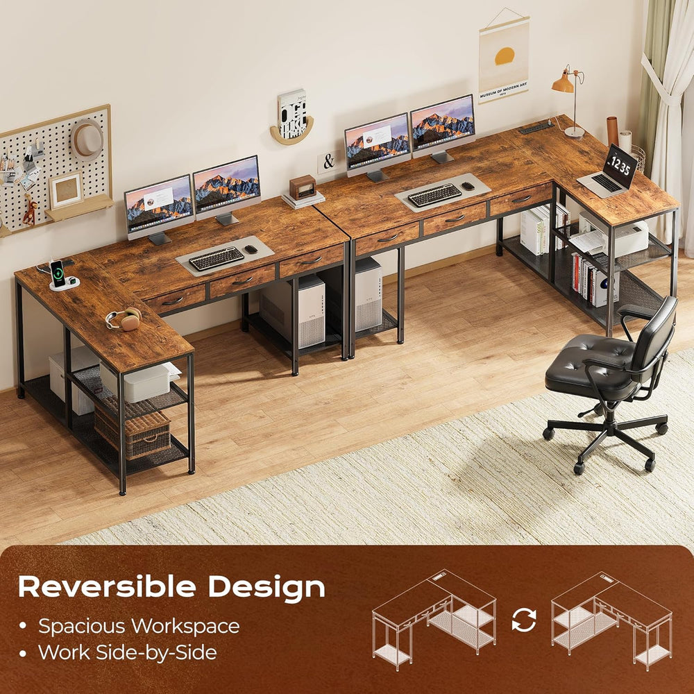 PRAISUN 55 Inch L Shaped Office Desk with Power Outlets and Type-C Port, Larg...