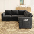83.5" Sectional Sleeper Sofa with Pull Out Couch, Modern 5 Seat L Shaped Modular Couch, Sectionals Modular Sofa with Storage, Comfy Sectional Couches for Living Room & Apartment, Dark Gray
