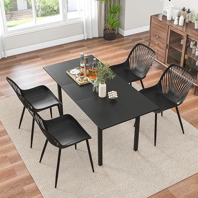 Giantex Black Dining Chairs Set of 4, Modern Kitchen Chairs w/Metal Legs, Cutout Backrest, Curved Seat, Armless Accent Chairs, Indoor Side Chairs for Living Dining Room Home, Load 330 LBS