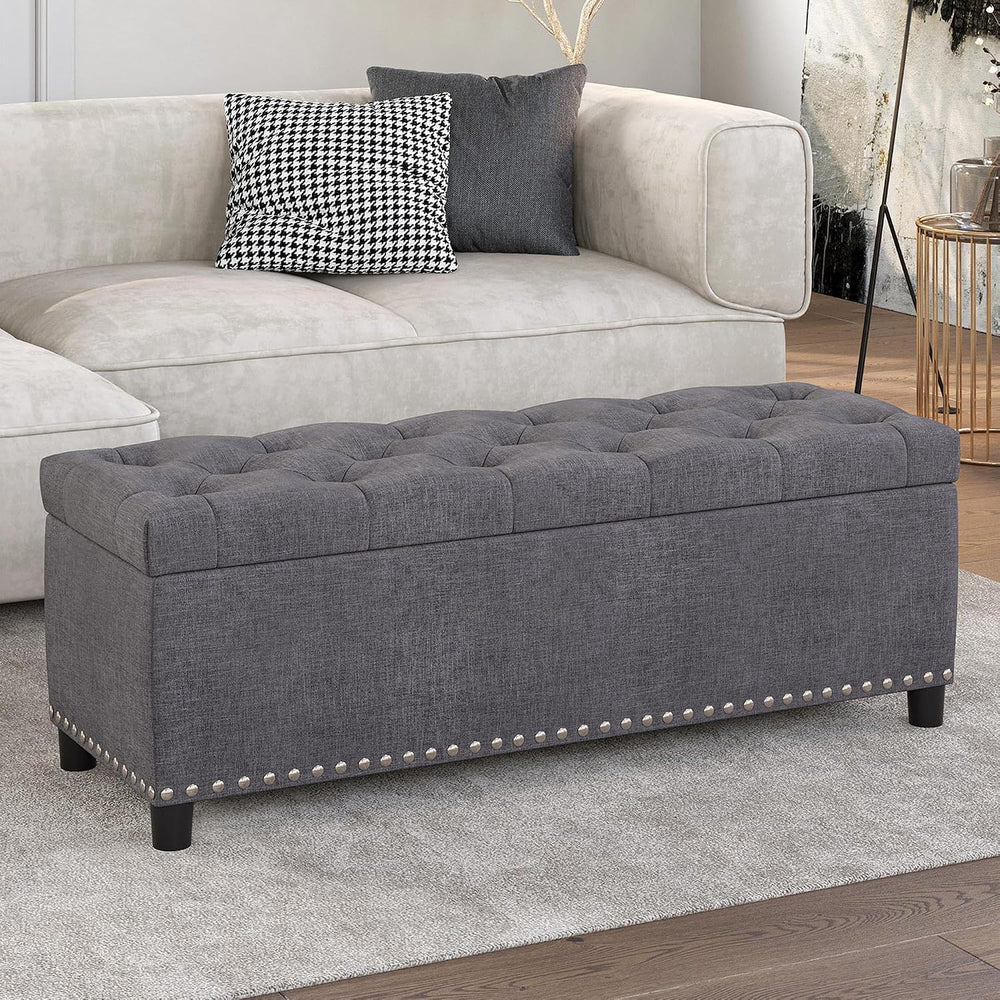 BELLEZE Storage Ottoman, Tufted Ottoman with Close Hinge, Foot Rest for Livin...