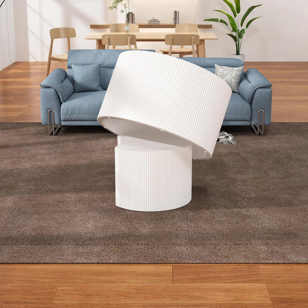 27.5" Round Nesting Coffee Table Set of 2 (White) | Wooden Fluted Drum S...