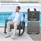 Outdoor Patio Rocking Chairs Set of 2 with 6 Inch Thick Cushions, Grey | 2 Rockers & 1 Metal Coffee Table, Water Resistant and Removable Covers, Rust-Resistant, Ideal for Porch, Balcony,Backyard
