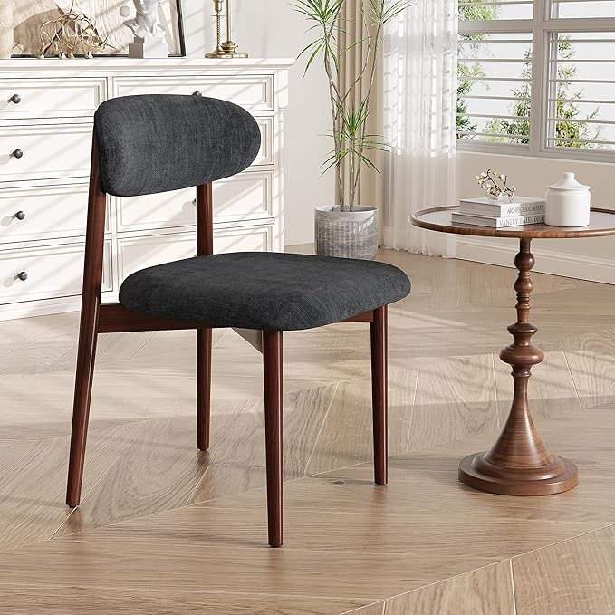 Wooden Dining Chair Set of 4, Modern Dining Chairs with with Curved Back, Fabric Upholstered Kitchen Room Chairs with Adjustable Legs for Farmhouse Dining Living Room,Dark Grey