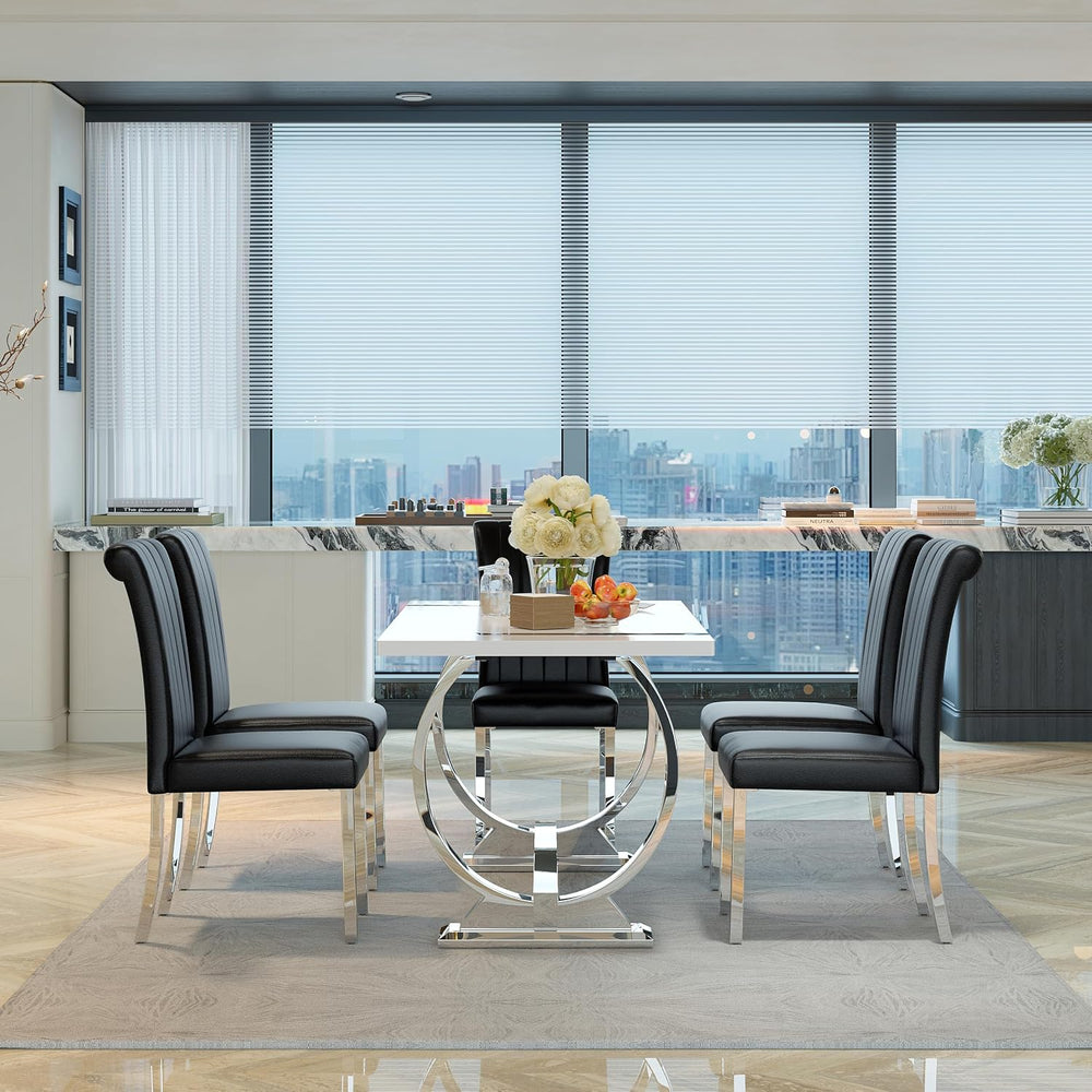 ACEDÉCOR Modern Dining Chairs Set of 6, Black Leather Dining Room Chairs with...