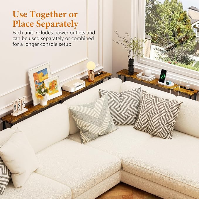 GRLEAF 39" Narrow Console Sofa Table with Built-in Power Strip (4 AC Out...