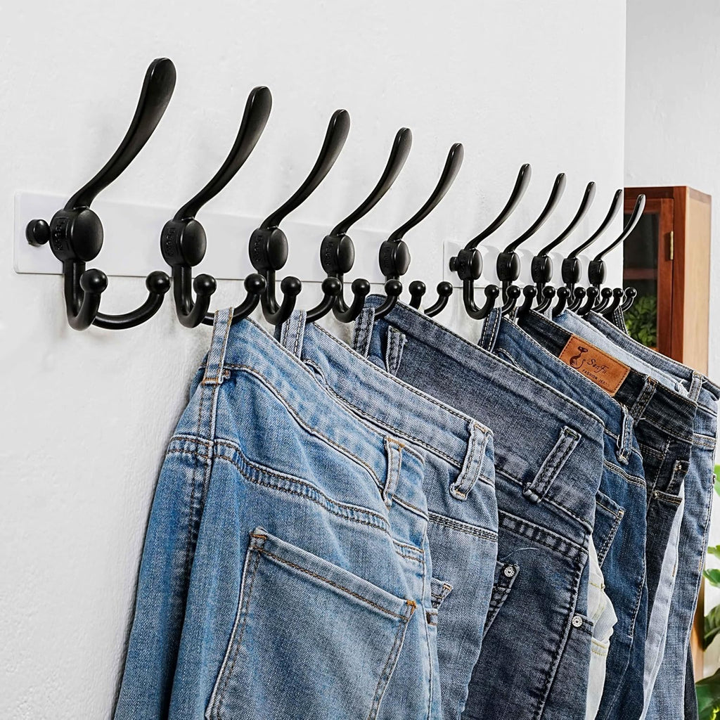 Dseap Coat Rack Wall Mount 2.0 Pro: Heavy Duty 300% Thicker, 16" Stud Mount, Stainless Steel Wall Coat Hooks Hanger for Clothes Jackets Hats Entryway Closet, MaxStrong Series, White & Black, Pack of 2