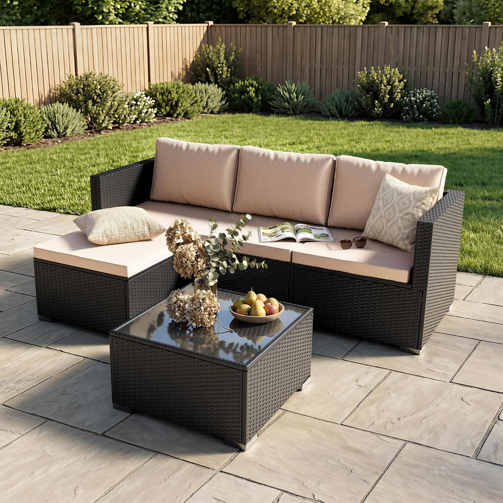 Patio Furniture Set - All-Weather -5 Piece Outdoor Patio Conversation Couch S...