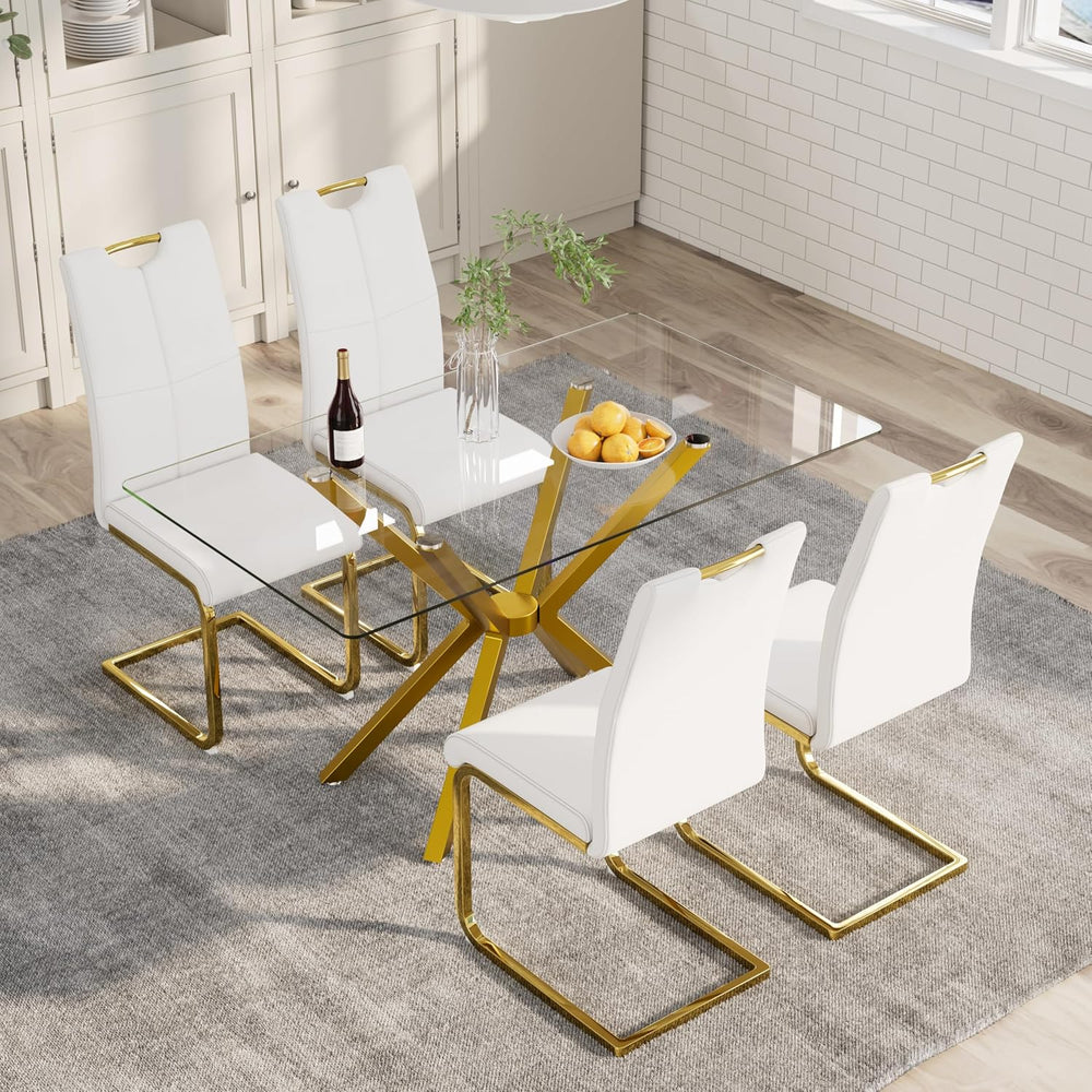 5-Piece 47" Dining Table with 4 PU Leather Chairs, Modern Dining Table S...