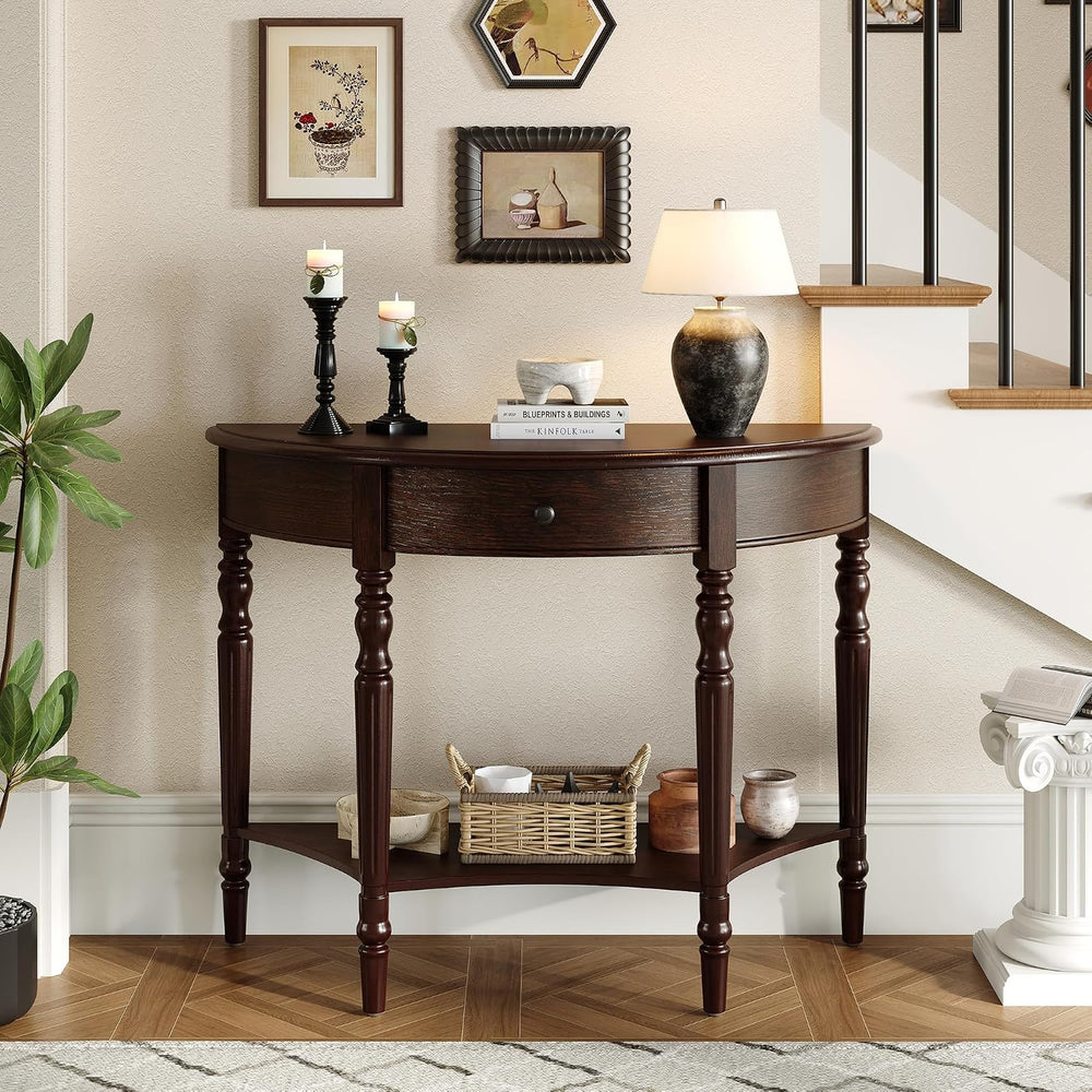 LUMISOL Half Moon Console Table with Drawer, 39'' Farmhouse Entryway ...