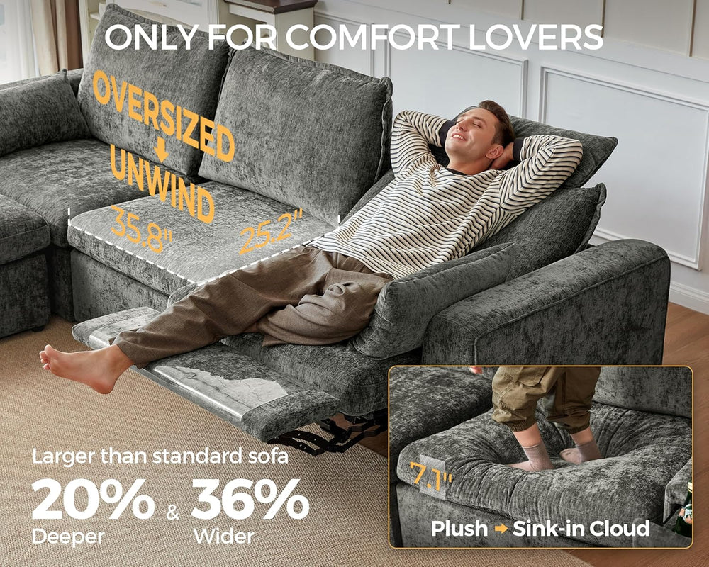 Oversized Modular Power Recliner Sofa Wall Hugger, Cloud Reclining Couch with...
