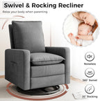 Swivel Glider Recliner for Adult Indoor Upholstered Lounge Nursery Chair Single Sofa with Side Pockets for Living Room Bedroom