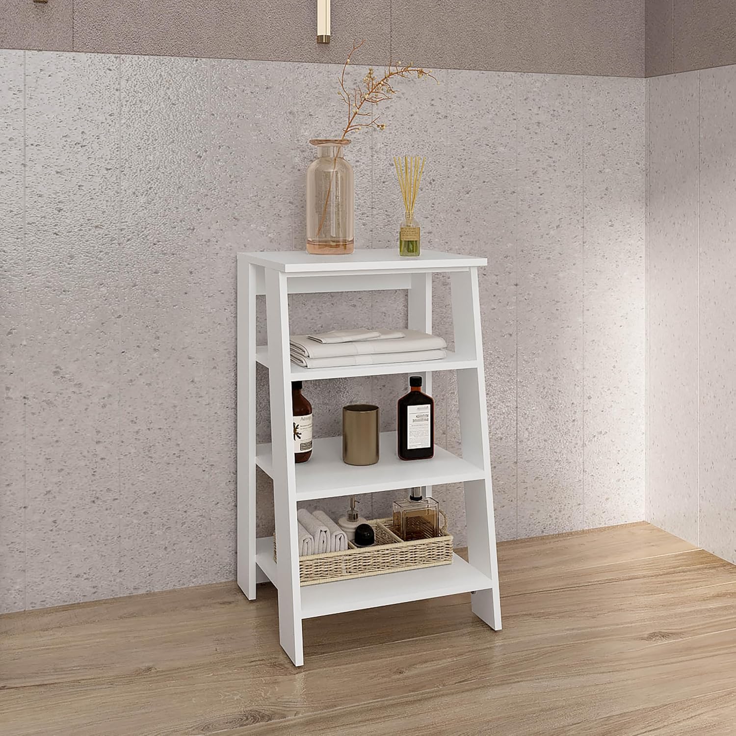 Geelife 30" High 4-Tier Ladder Shelf Organizer for Bathroom, Side Table, Living Room in White, Particle Board