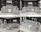 Oversized Modular Sectional Sofa V-Shaped Cloud Couches Gray | 7 Seater Large Deep Seat Couch Luxury Sectional Couches for Living Room, Solid Wood Frame, Removable Washable Cover