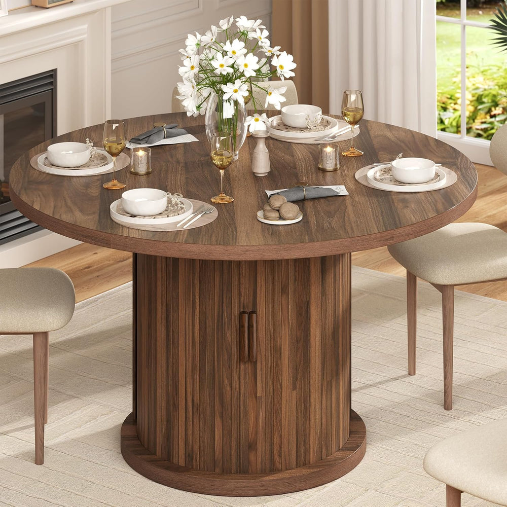knoworld 47" Round Dining Table for 4-6, Modern Fluted Pedestal Kitchen ...
