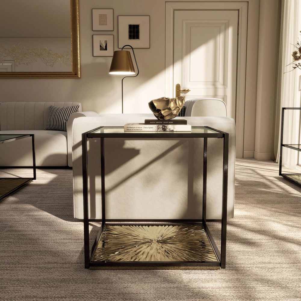 24/7 Shop at Home Aureum Modern 24-inch 1-Shelf Glass Top End Table with Sunb...