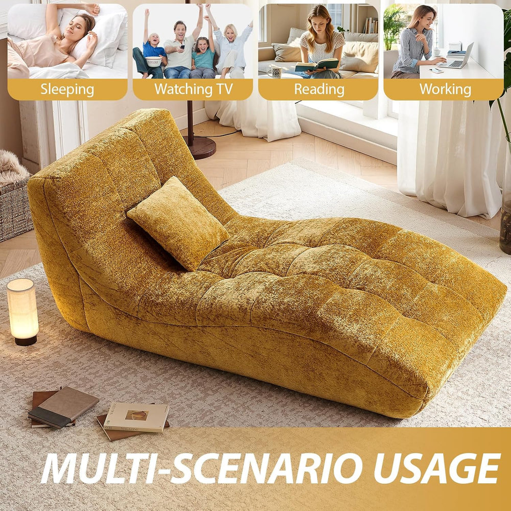 Chaise Lounge Chair with Curved Back, Modern Upholstered Recliner Sofa, Tufte...