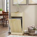 Tilt-Out Trash Cabinet with 10-Gallon Capacity, Walnut Laundry Hamper Cabinet, 34.3 x 19 x 13.8 inches, Wave-Textured Front.
