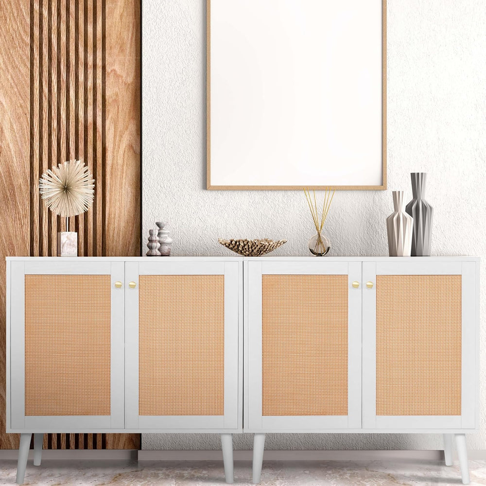 NUU GARDEN Boho Accent Storage Cabinet with Rattan Doors, Wood Grain Sideboar...