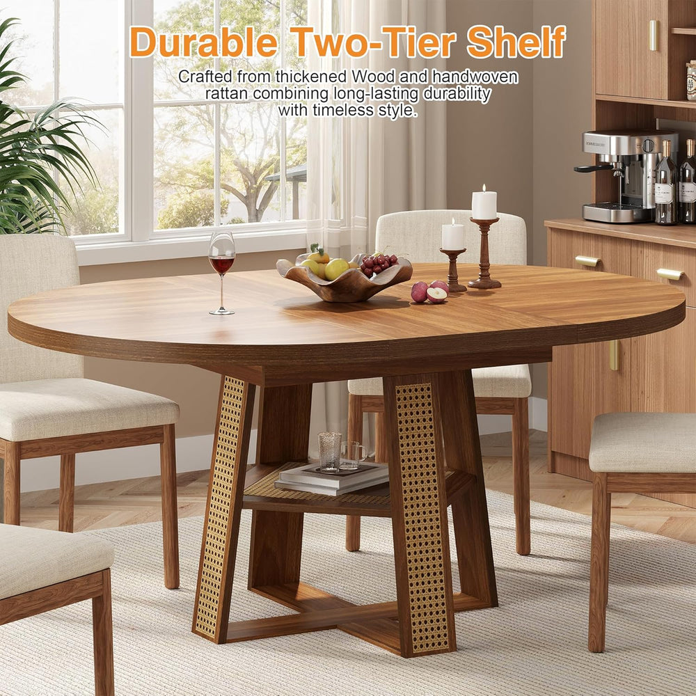 43"-59" Extendable Round Dining Table for 4-8, Transformer Oval Mod...