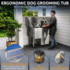KANIS Professional Dog Washing Station - 304 Stainless Steel Pet Wash Sink & Grooming Bathtub w/Shower, Floor Grates and Storage for Large, Medium & Small Pets (40", 1 Drawer - Left Ramp)