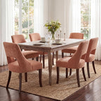 UVV Wooden Dining Chairs Set of 4, Mid Century Modern Upholstered Dining Room Chair Kitchen Chairs, Chenille Dinner Chair with Solid Wood Legs for Kitchen Dining Room, Orange