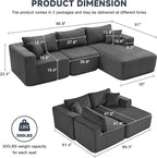 97" Modular Sectional Sofa, L-Shaped Boneless Couch with Deep Seat, Cozy Cloud Couch Sectional with Convertible Ottoman, Modern Sectional Couches for Living Room（ Grey）