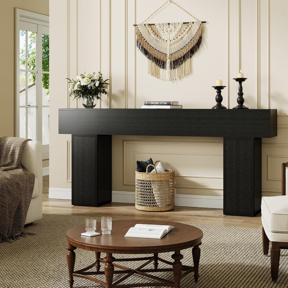UNIQUITE 70.9-Inch Extra Long Console Table, Farmhouse Wood Sofa Table Behind...