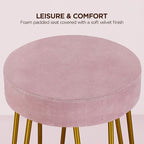 Yaheetech Bar Stools Set of 2, Velvet Round Counter Stools, Backless Counter Height Bar Chairs with Golden Legs for Kitchen Dining Room Pub Cafe, Pink