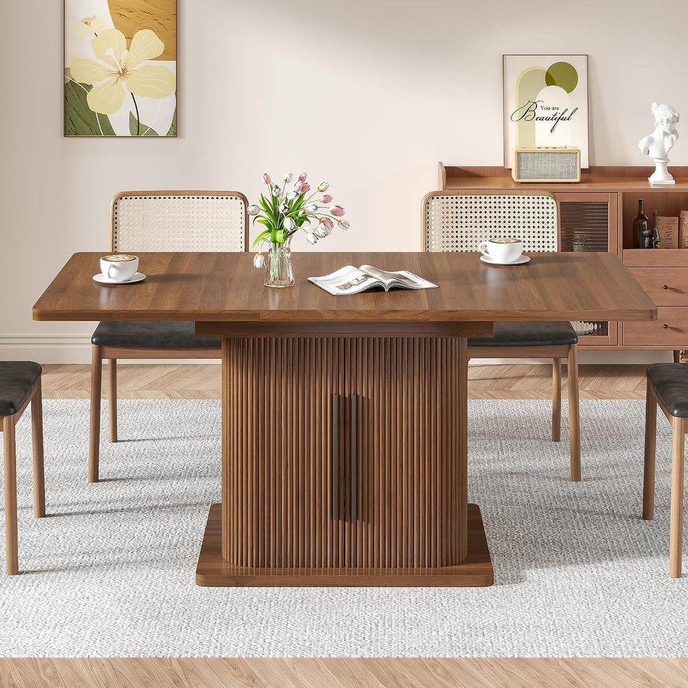 Extendable Dining Room Table for 4-6, 47-65 Inch Rectangle Kitchen Dining Tab...