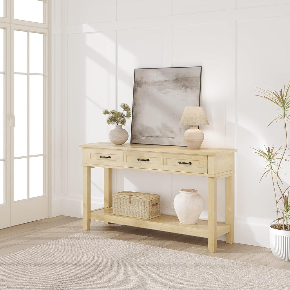 GarveeHome Entryway Table, Console Table with 3 Storage Drawers, 3 Tier Farmh...