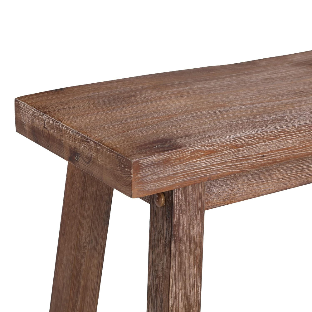 Benjara 33 Inch Saddle Seat Bench, Sandblasted Antique Brown Acacia Wood, Ang...