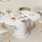 43.3 inch 59 inch Adjustable Size Round Dining Table for 4 6, Unique Design Modern Farmhouse Kitchen Table, Circle Dining Tables with Wood Strip Base for Kitchen Living Room (White)