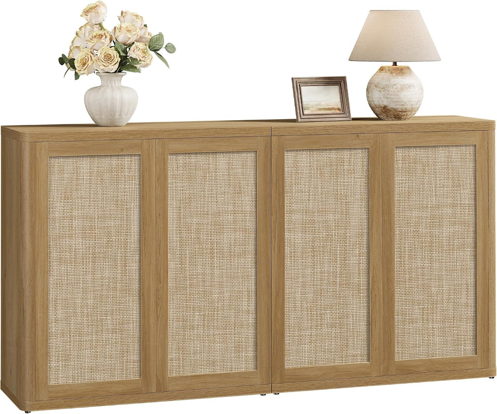 SICOTAS 64" Rattan Modular Buffet Sideboard Storage Cabinet - Large Cred...