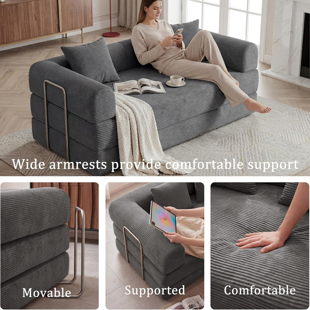 Futon Sofa Bed Modular Loveseat Sleeper Folding Pull Out Couch with Pillows, ...