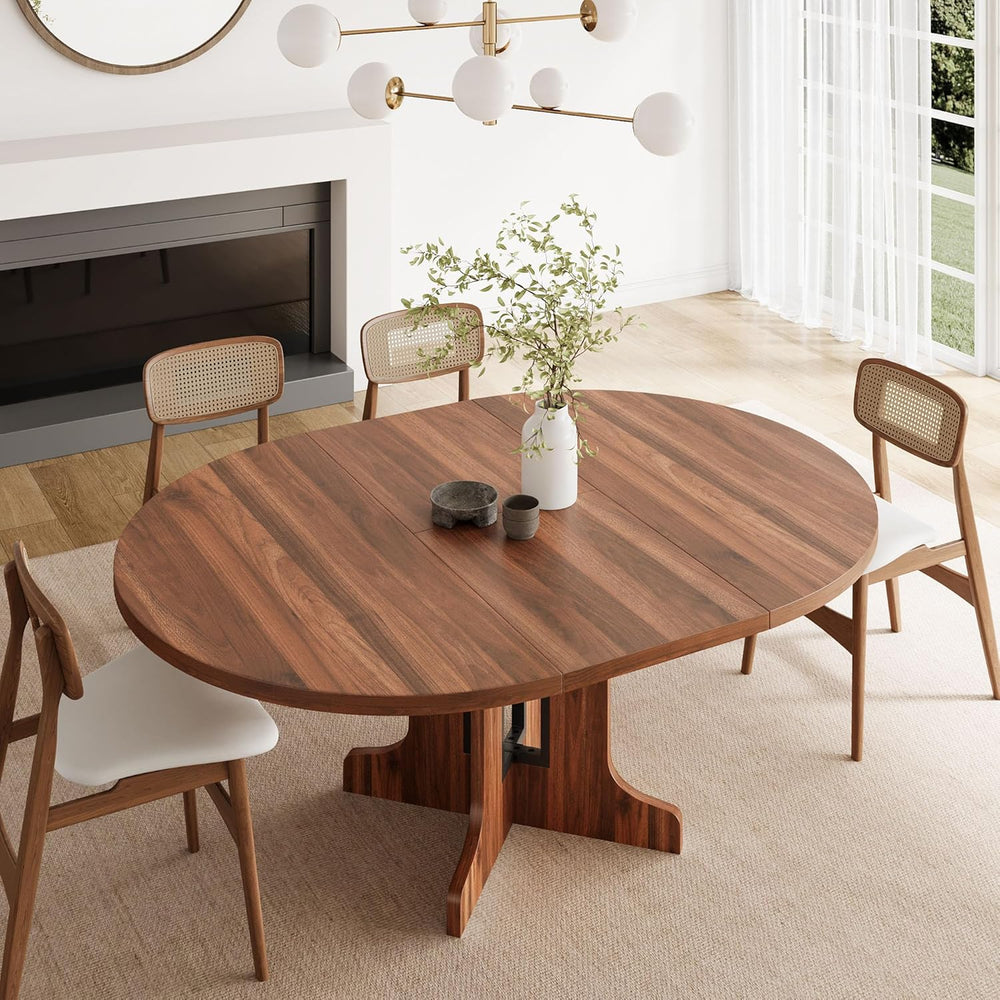 Feonase 59" Round Extendable Dining Room Table for 4-6, Modern Oval Kitc...