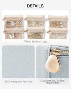 Vlando Travel Jewelry Case,Travel Jewelry Organize with 6 Velvet Jewelry Zipper Pockets,Premium Petal Hardware Jewelry Case for Birthday Wedding Graduation Gifts-Baby Blue