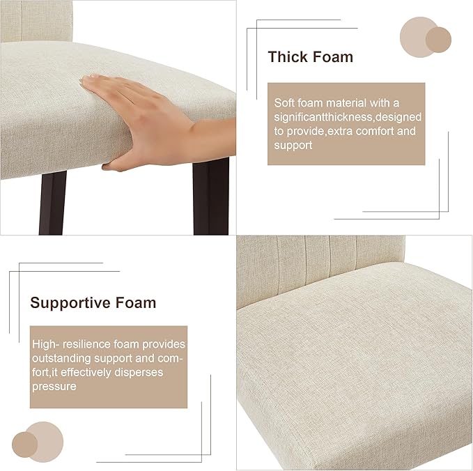 VECELO Upholstered Dining Chairs Set of 4, Modern Fabric and Solid Wood Legs & High Back for Kitchen/Living Room- Beige