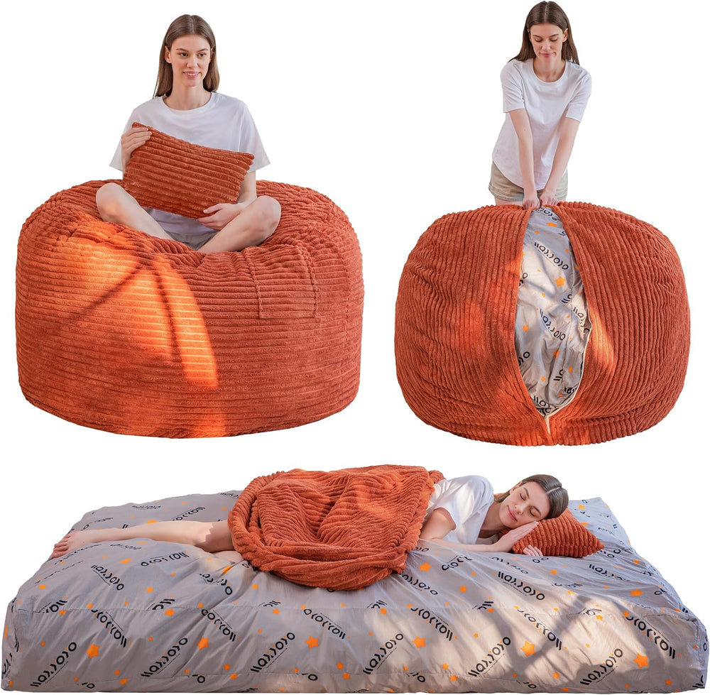 MAXYOYO Giant Bean Bag Chair Bed with Pillow, Convertible Beanbag Sofa to Flo...